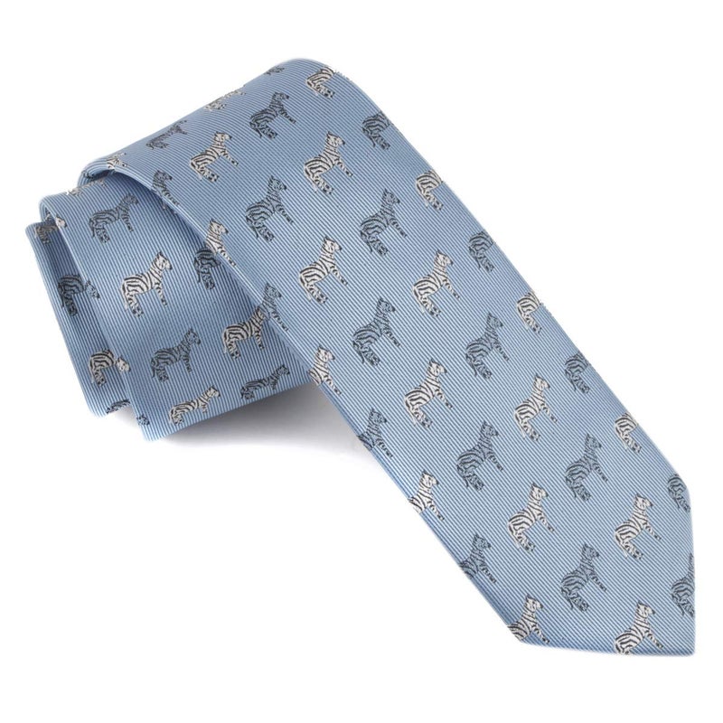 Secdtie Big Boy Blue Silk Cravat Novelty Tie Zebra Casual Ribbed Necktie Neckwear Holiday Gifts for Men - Image 4